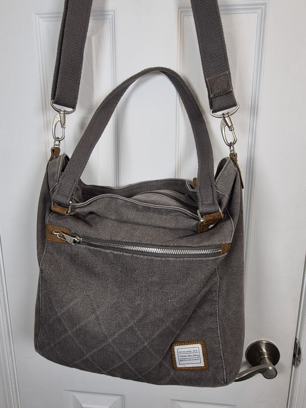 Travelon Gorpcore Canvas Anti-Theft Crossbody Hobo Bag Grey